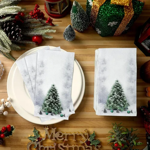 Miniatura 6 de Cholemy 200 piezas de servilletas de Navidad desechables de papel para invitados 2 capas de servilletas de mano bola de árbol de Navidad diseño