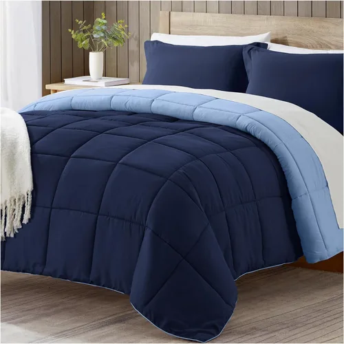satisomnia Juego de edredón tamaño California King, edredón de cama azul marino tamaño California King, edredón de cama alternativo de plumón de 3