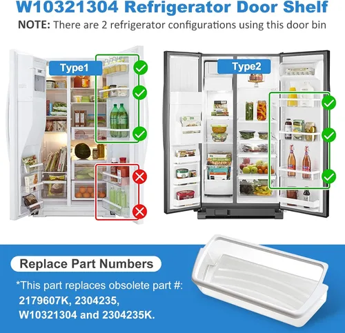 Miniatura 6 de Paquete de 2 estantes mejorados W10321304 de repuesto para puerta de refrigerador compatibles con contenedor de puerta de refrigerador Whirlpool