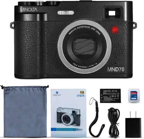 Miniatura 2 de Minolta Cámara digital retro – Compacta de 48MP con enfoque automático, video ultra HD de 5K, lente selfie trasera, zoom 16x, WiFi, pantalla LCD