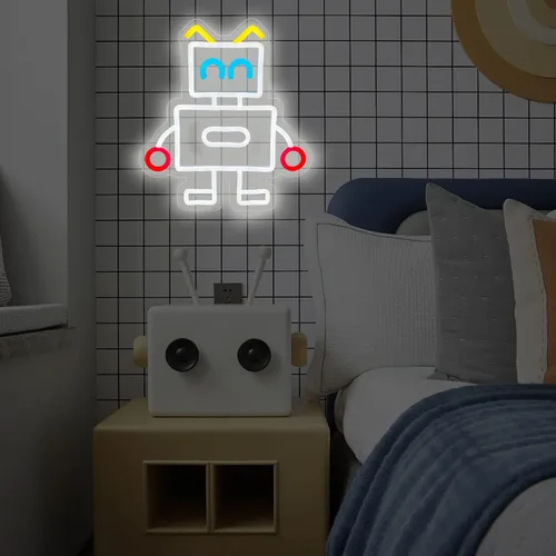 Miniatura 2 de Letrero de neón de robot, adorable y contemporáneo, luz de neón para decoración de sala de estar, letrero de neón para habitación de niños, regalo