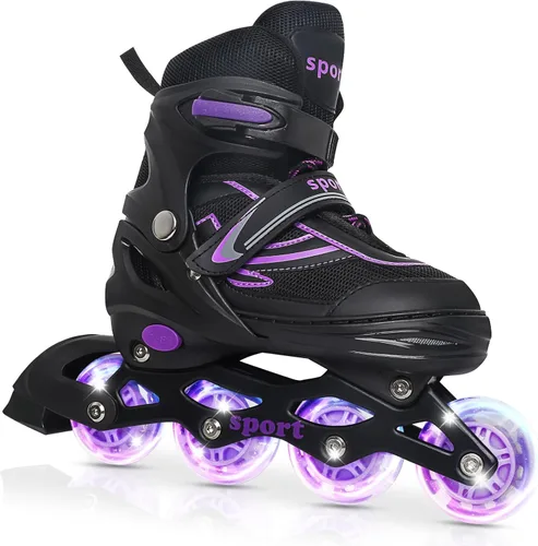 Patines en línea para niñas de 6 a 12 años, cuchillas ajustables de 4 tamaños para niñas y niños, jóvenes y adolescentes, principiantes con ruedas