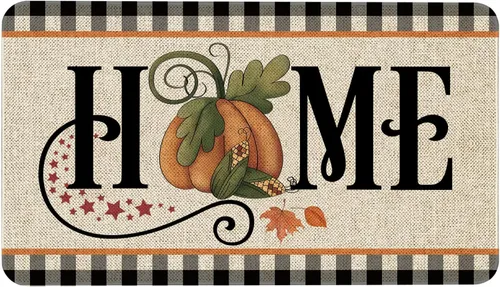 Miniatura 14 de Mloabuc Felpudo decorativo de otoño naranja con texto divertido de calabaza de bienvenida, tapete para interiores, decoración creativa de temporada