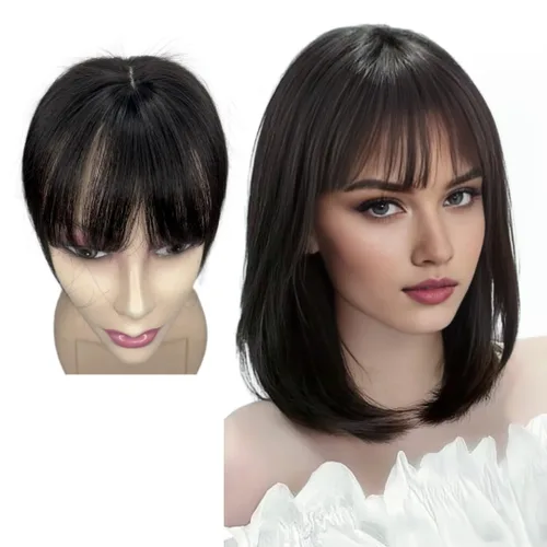 Miniatura 7 de Anemone Flequillo de cabello humano con clip para mujer, base de encaje de seda 3D, extensión de cabello natural falso para retroceder la línea