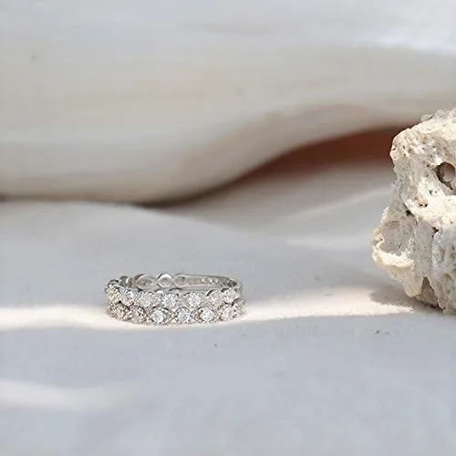 Miniatura 6 de espere Anillo de eternidad de plata sterlina y circonitas cúbicas engastadas, bañado en platino o en oro rosado, tallas 3.5-9.5