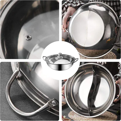 Miniatura 4 de Olla caliente de Shabu de acero inoxidable con tapa de vidrio para estufa de inducción, estufa de gas 2-5 personas