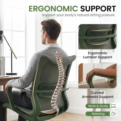 Miniatura 4 de LuxErgo Silla de oficina ergonómica de malla, silla de escritorio con respaldo medio con soporte lumbar y reposabrazos, altura ajustable, reclinable