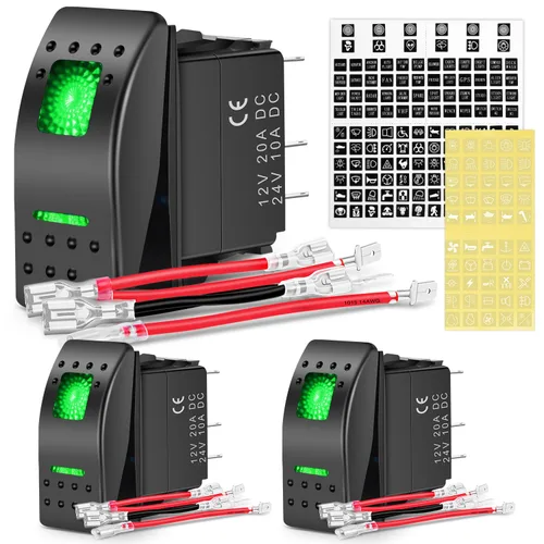 Miniatura 16 de Nilight - Interruptores basculantes de 6 unidades con calcomanías de brillo nocturno, 5 pines SPST, con retroiluminación roja de 12V/24V, para Rojo
