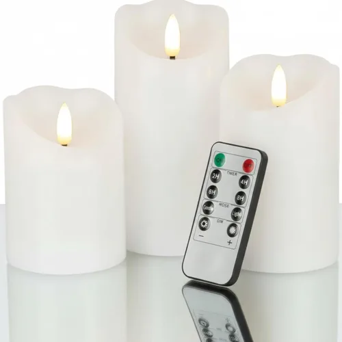 Miniatura 17 de VENTA Juego de 3 velas de pilar de marfil cálido Velas de cera real operadas por baterías con llama parpadeante Decoración atemporal para todo