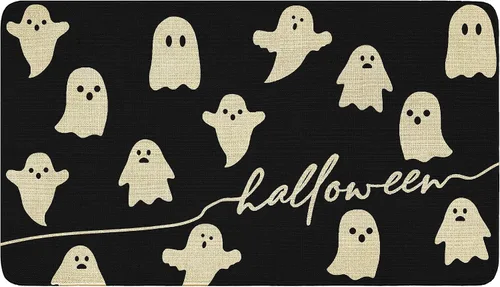 Tapete de bienvenida con fantasma de Halloween, divertido tapete de puerta de Halloween para interiores y exteriores, antideslizante, decoración de