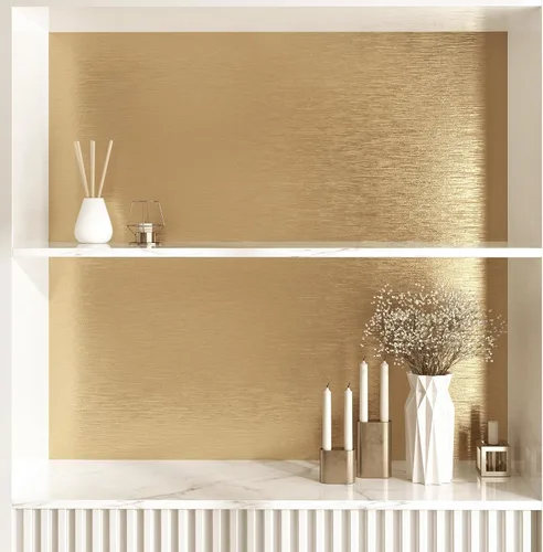 Miniatura 8 de Wallercity Papel adhesivo de acero inoxidable dorado cepillado para encimeras, papel tapiz metálico dorado para despegar y pegar, envoltura
