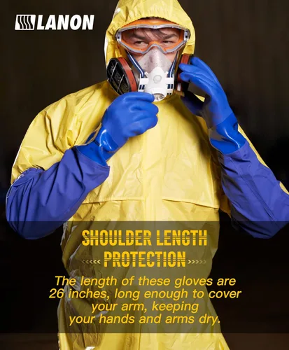 Miniatura 5 de LANON Guantes de PVC resistentes a productos químicos de 26 pulgadas, longitud del codo, guantes de goma largos de alta resistencia, protección