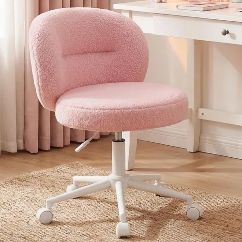 Miniatura 13 de Homkdom Silla de escritorio redonda pequeña, silla de tocador sin brazos con ruedas, altura ajustable y giratoria de 360°, bonita silla de Negro
