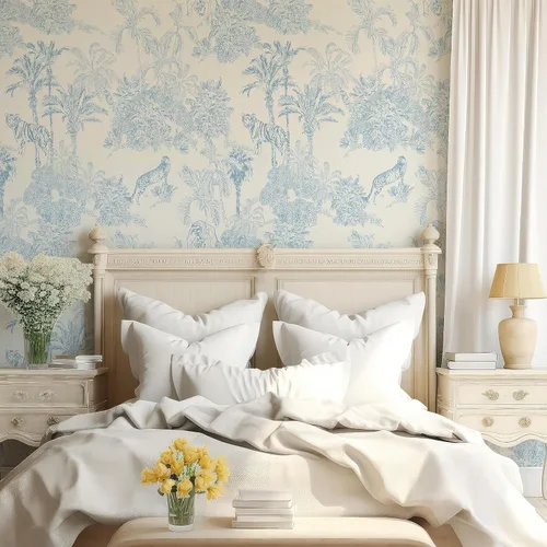 Miniatura 2 de RollsRolla Toile Azul y Blanco Papel Pintado para Despegar y Pegar Pared de Acento Estilo Francés Chinoiserie Campestre Temporario para Apartamentos