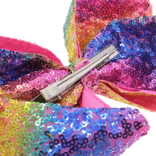 Miniatura 6 de Lazos para el pelo de lentejuelas arcoíris (8 pulgadas): clips y alfileres de cocodrilo con purpurina para niñas, niños pequeños, mujeres, perfectos