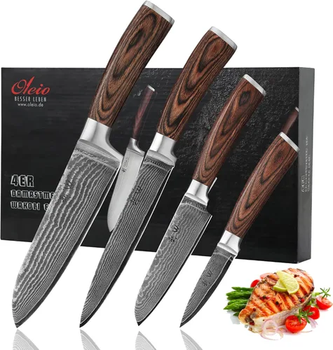 Miniatura 11 de Wakoli EDIB Juego de cuchillos de cocina de Damasco de 3 piezas en caja de regalo de madera, juego de cuchillos afilados hechos de acero de Damasco