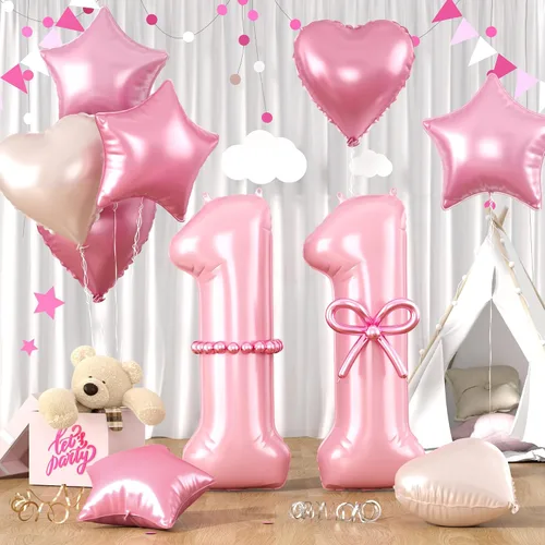 Miniatura 81 de Globos dorados de color champán con el número 11, globos de oro claro, globo de aluminio dorado con forma de corazón con estrella y globo largo