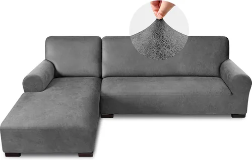 Fundas para sofá modular, funda para sofá con aspecto de cuero, forma de L, 2 piezas, funda elástica suave para sofá seccional, protector de muebles