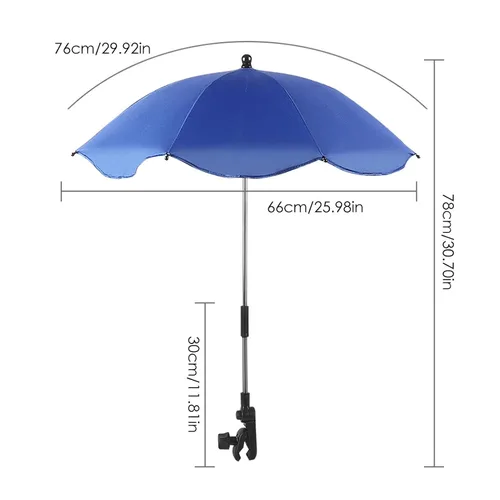 Miniatura 7 de Cochecito de bebé con abrazadera ajustable, sombrilla de protección para niños, paraguas con clip, sombrilla de 8 huesos para cochecito, silla