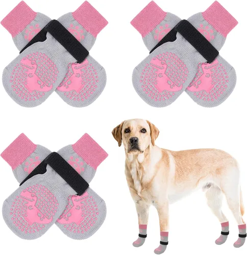 Miniatura 28 de SCENEREAL 6 piezas de calcetines antideslizantes para perros para prevenir lamido de patas para pavimento caliente/frío, calcetines de agarre