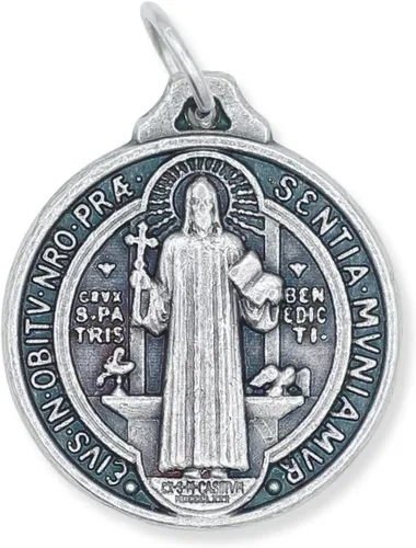 Miniatura 2 de Caritas et Fides Paquete a granel de 100 Medalla de San Benito Medalla redonda de plata oxidada de 34 pulgadas para collar, medallas para joyería