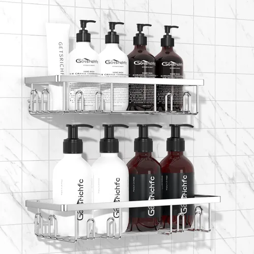Miniatura 9 de Getsrichfc Organizador adhesivo para ducha, estantes de ducha con 16 ganchos, estante a prueba de óxido de esquina de pared para baño interior, sin