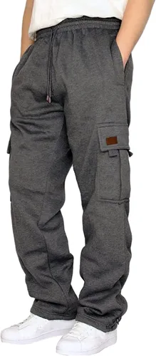 Pantalones deportivos de forro polar tipo cargo para hombre, con cordón ajustable, holgados, con bolsillos