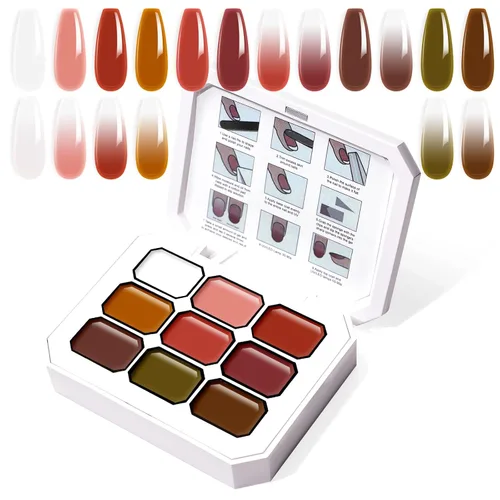 Esmalte de uñas en gel con gradiente de 9 colores, esmalte de uñas en gel ombre de color verde oscuro para uñas con pigmento Pat Aura, manicura