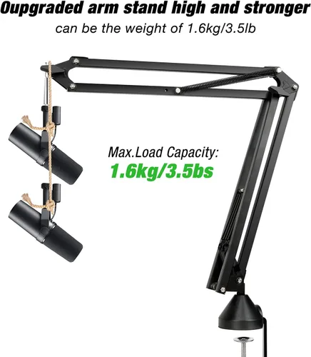 Miniatura 4 de Para Shure SM7B Boom Arm - Soporte de micrófono con 2 cubiertas de micrófono para reducir los ruidos del viento, gestión de cables y filtro pop