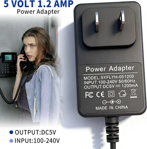 Miniatura 6 de Adaptador de corriente de 5 voltios y 1.2 amperios para Yealink Office Phone Fuente de alimentación Teléfonos compatibles - T53, T53W, T26P, T27