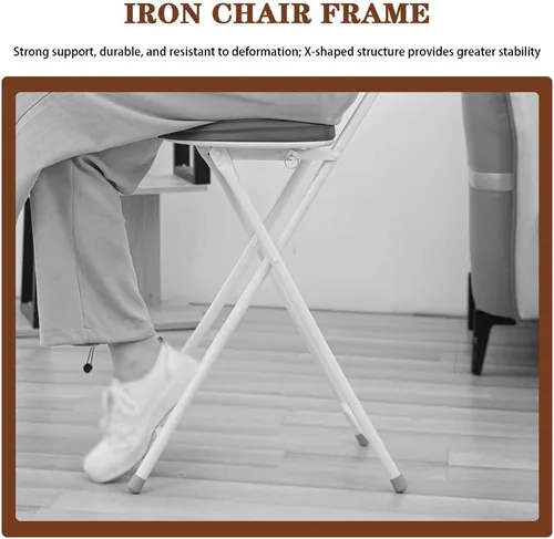 Miniatura 5 de 2-Pack Simple Bar Height Folding Chairs, Casual Wrought Iron Back Chairs, X-Frame Structure(Brown Color)
