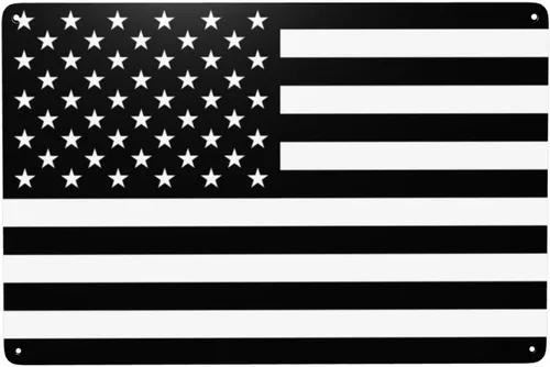 Letreros de metal blanco y negro con la bandera americana, carteles de arte de pared vintage, decoración de pared retro para bar, hogar, sala de