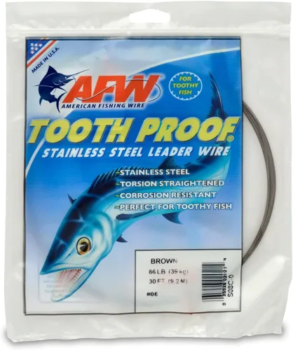 Miniatura 44 de AFW Alambre Líder Duro de Una Hebra de Acero Inoxidable a Prueba de Dientes - Brillante y Camuflaje para Tiburón, Barracuda, Caballa Real, Wahoo