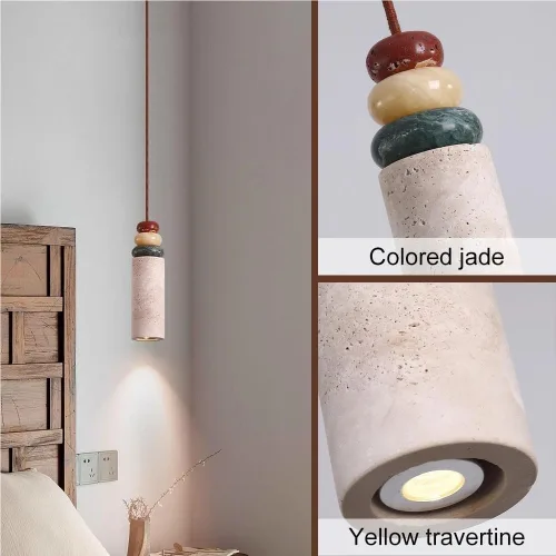Miniatura 4 de Modern Bedroom Pendant Lights Fixtures Japanese Style Cylinder Hanging Lamp Vintage Yellow Cave Stone Chandeliers for Living Room Staircase Hallway