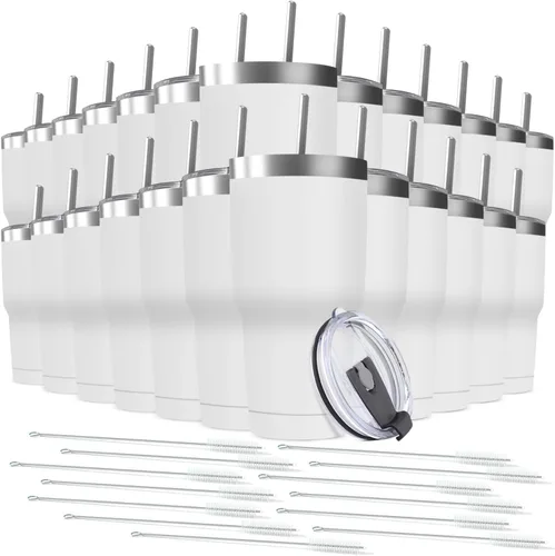 Miniatura 17 de Taza de viaje de acero inoxidable de 30 onzas con tapa, paquete de 6 vasos de doble pared aislados al vacío a granel con 6 pajitas, taza de café