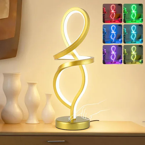 Miniatura 10 de Mayful Moderna lámpara de mesa en espiral, pequeña lámpara de mesita de noche negra con puertos USB C y A, control táctil regulable con 3
