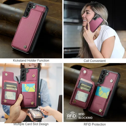 Miniatura 3 de Vinich Funda tipo cartera para Samsung Galaxy S22 con tarjetero, bloqueo RFID, ranuras de crédito, función atril, a prueba de golpes, para Galaxy