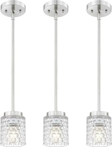 Miniatura 23 de FEMILA Lámpara Colgante Dorada, Accesorios de Iluminación Colgante de 4", Iluminación para Isla de Cocina, Vidrio Martilleado, Base E26, 4FY86MIL BG