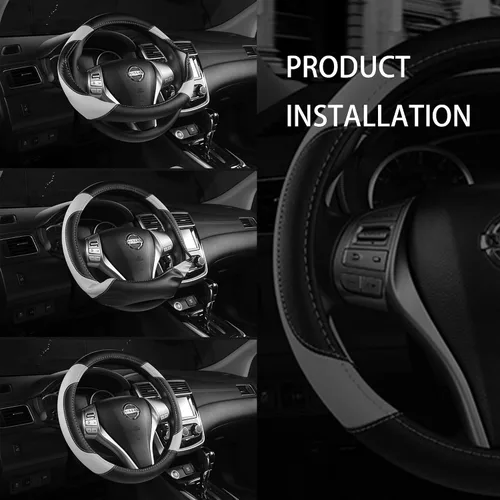Miniatura 6 de Funda de cuero para volante de automóvil, protector de volante de automóvil antideslizante de cuero de microfibra transpirable, ajuste universal Gris