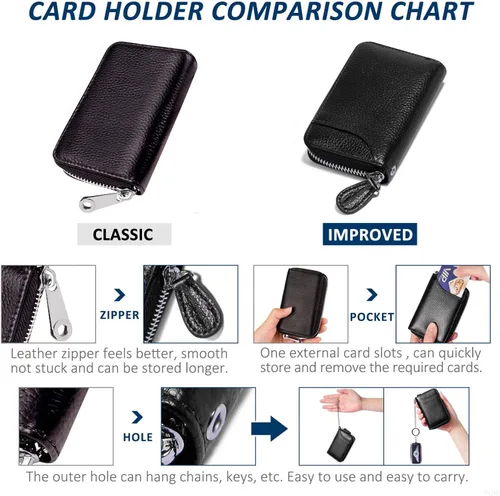 Miniatura 7 de GADIEMKENSD Tarjetero de tarjeta de crédito pequeño RFID cartera cremallera cuero genuino acordeón carteras, Rosado, Mejorado