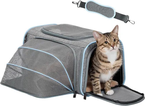 Miniatura 12 de Petsfit Transportador Expandible para Conejos Transportador para Gatos Pequeños Aprobado por Aerolíneas, 16X10X9 Pulgadas Bolsa de Viaje Portátil