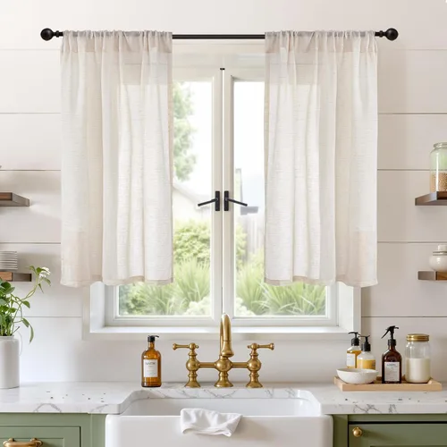 Miniatura 81 de BGment Cortinas de lino café de 30 pulgadas de largo para ventana pequeña, cortinas de media ventana beige semitransparentes ligeras con bolsillo