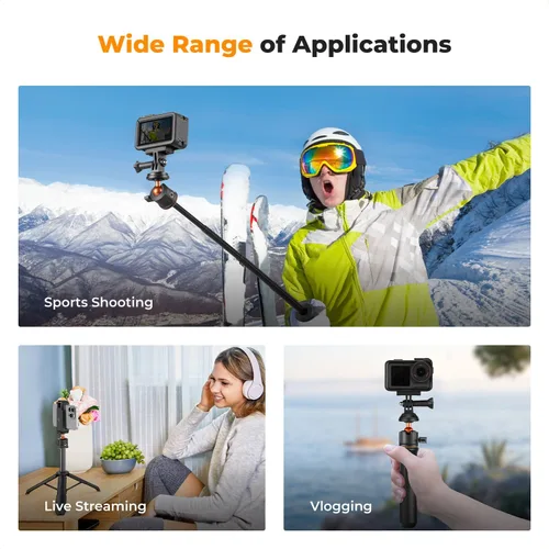 Miniatura 4 de K&F CONCEPT MS11 - Trípode para selfie, 23.6 in/23.6 pulgadas, cabeza de bola extensible, mango para selfie para GoPro Hero 13/12/11 Max2 DJI Osmo