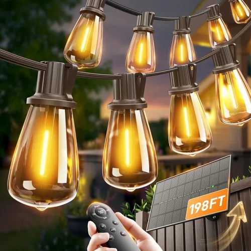 Miniatura 11 de addlon Luces de Cadena Solares de 102 pies (96+6) para exteriores con control remoto, 30 horas + luces de patio impermeables de larga duración, luz