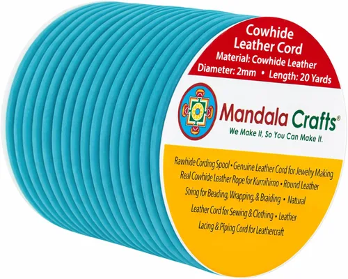 Miniatura 135 de Mandala Crafts Cordón Redondo de Cuero de Piel de Vaca Genuino Beige para Fabricación de Joyas Kumihimo Carrete de Cuerda de Cuero - Cordón