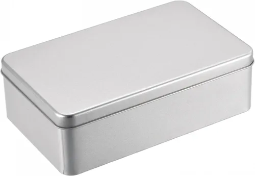 Miniatura 15 de uxcell Caja de Lata de Metal, 3.54" x 3.54" x 2.17" Recipientes Rectangulares Vacíos de Hojalata con Tapas, Tono Plateado, para Organizador