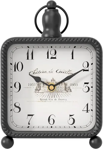 Reloj de Mesa Negro Vintage con Soporte, Reloj Decorativo para Escritorio y Estante, Relojes de Repisa de Estilo Rústico Francés para Casa de Campo,