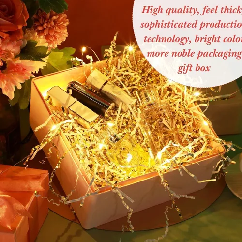 Miniatura 6 de Outus Papel de corte arrugado dorado y blanco de 1 libra, papel triturado para cesta de regalo, papel de hierba de graduación para Navidad, caja