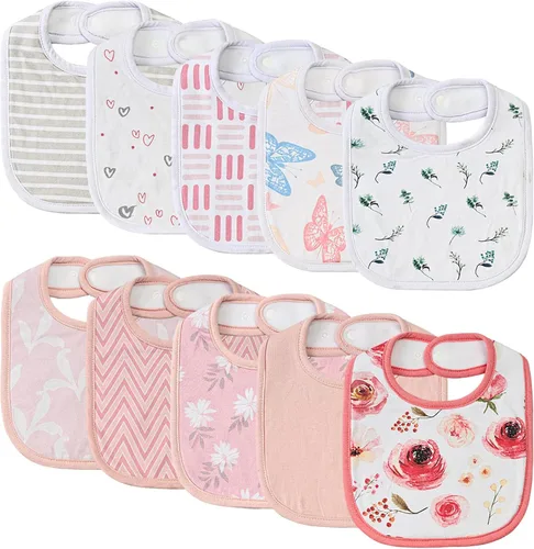 Miniatura 11 de Paquete de 10 baberos de algodón a presión para bebé niño y niña, baberos súper suaves para dentición y alimentación Set Inspire