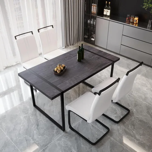 Miniatura 50 de YYQ Juego de mesa de comedor para 4, mesa de cocina de madera de 59 pulgadas y sillas para 4, moderno juego de mesa de comedor de 5 piezas con 4